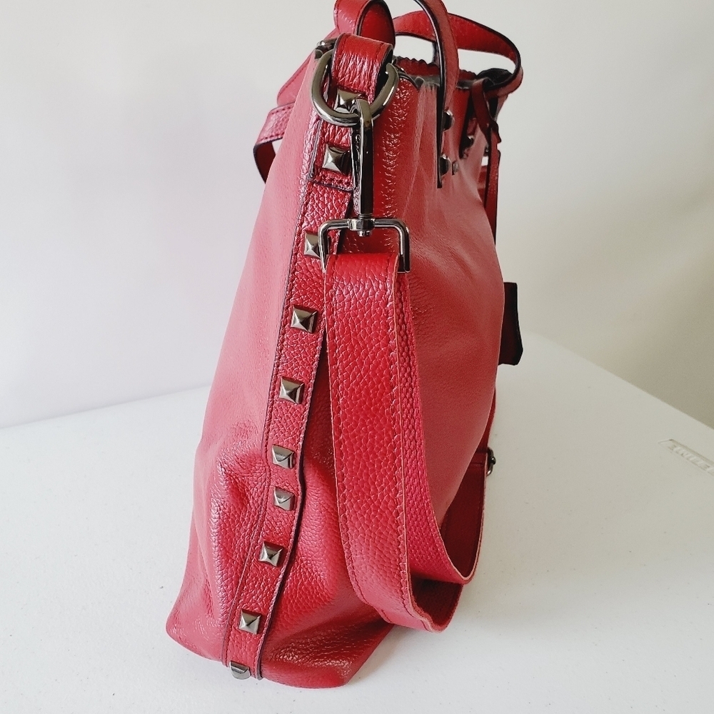 Cannci Soft Pebbled Leather Oversized Shoulder Bag Studded Large Red Tote Spring - Picture 5 of 16